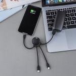 Xoopar Octopus - Câble Multi USB 4 en 1 en Forme de Pieuvre - Chargeur Universel en Plastique Recyclé - Prise USB-C, Lightning, USB-A, Micro USB pour Smartphone - Noir