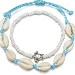 Edary Boho Parure de Cheville avec Pendentif Tortue, Couleur Blanc, Vendu par Winplle Sho